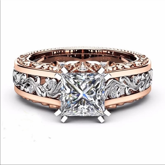 Princess Cut  Zircon Rose Gold Filled flower ring - Picture 2 of 8